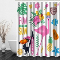 RFFLUX 3D Flamingo Duschvorhang Anti Schimmel 240 x 200 cm mit 12 Ringe Polyester Spaß Blumen Blätter Duschvorhänge Anti-Bakteriell Waschbar Wasserdicht Badvorhänge für Badezimmer