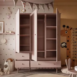 lookway Kleiderschrank  BABUSHKA  dreitürig  Buche  massiv  rosa