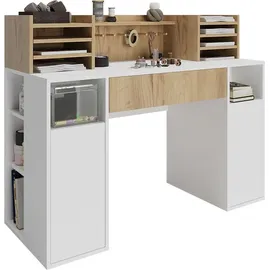 Vicco Schreibtisch Basteltisch XL 126.8 x 50 cm, Weiß Sonoma mit Regale, Schubfach