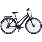 HAWK Trekking Premium Fahrrad, Black Damen 28 Zoll, Rahmenhöhe 48cm – Fahrrad mit Microshift 24 Gang Kettenschaltung & Beleuchtung I Allrounder I Schwarz