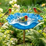 Blumen Gartenstecker Vogeltränke, 2026 Neu Handgefertigt Blumenform Vogeltränke Winterfest Gartenfiguren & Gartenstatuen, Handmade Metal Flower Garden Stake Bienentränke Gartendeko für Draußen (Blau)