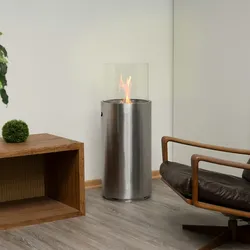 Bio Ethanol Kamin Stand Ø34cm x 86,5cm Edelstahl 1L Ethanolkamin Glasfeuer Ofen