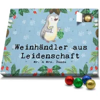 Mr. & Mrs. Panda Schoko Adventskalender Weinhändler Leidenschaft - Blau Pastell - Geschenk, Arbeitskollege, Schokoladen Adventskalender, Kollegin,... - Blau