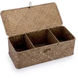 SUMNACON Seegras Aufbewahrungsbox mit Deckel Natürliches Seegrakorb 3 Fächern Gewebter Rattanbox Multifunktional Regalkorb Rechteckig Geflochtener korb im Wohn Teetisch Schlaf Bade Café Hotel Kaffee