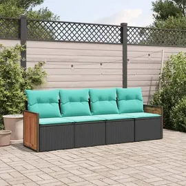 vidaXL Gartensofa-Set mit Kissen, schwarzes Polyrattan