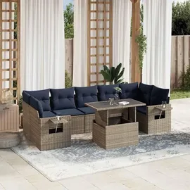 vidaXL 8-teiliges Gartensofa-Set mit Kissen, grau, Polyrattan - Grau