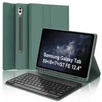Tastatur für Samsung Galaxy Tab S9 Plus mit Abdeckung für S8+/S7+, S7FE 12,4 Zoll, Schutzhülle für Samsung Galaxy Tab S9 Plus mit Tablet-Tastatur, italienisches Tastatur, abnehmbar, dunkelgrün