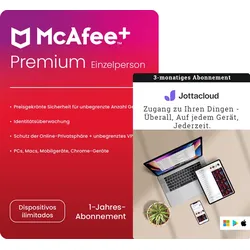 McAfee+ Premium Individual | 1 Jahr | Identitätsschutz | Unbegrenzte Geräte + Jottacloud unbegrenzte Cloud-Backups