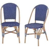 sweeek 2er Set Bistrostühle aus Rattan und Polyrattan in blau und weiß, B 48 x T 58 x H 90cm - Montmartre