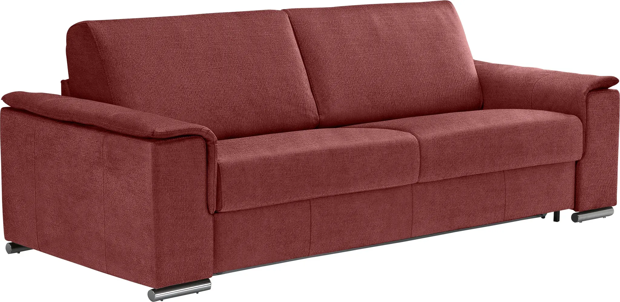 2,5-Sitzer EGOITALIANO "Cecilia, modern und elegant mit erstklassigem Sitzkomfort", rot (marsala), B:234cm H:85cm T:102cm, Luxus-Micofaser Lederoptik (100% Polyester) ist ein neues technisches Gewebe mit einem visuellen und taktilen Aspekt, der dem Nubuk sehr nahe kommt, mit innovativen Eigenschaften. Seine außerordentliche Weichheit kommt von einem exklusiven Produktionsprozess, der Unreinheiten und Unregelmäßigkeiten beseitigt. Das Ergebnis ist eine bemerkenswert samtige Faser, die durch das Vorhandensein von Körnern verstärkt wird. Von der einfarbigen Eleganz der warmen Farben und der Vielfalt an trendigen Farben, die es zu seiner eigenen Stärke und Persönlichkeit machen., Sofas, mit verchromten Metallfüßen