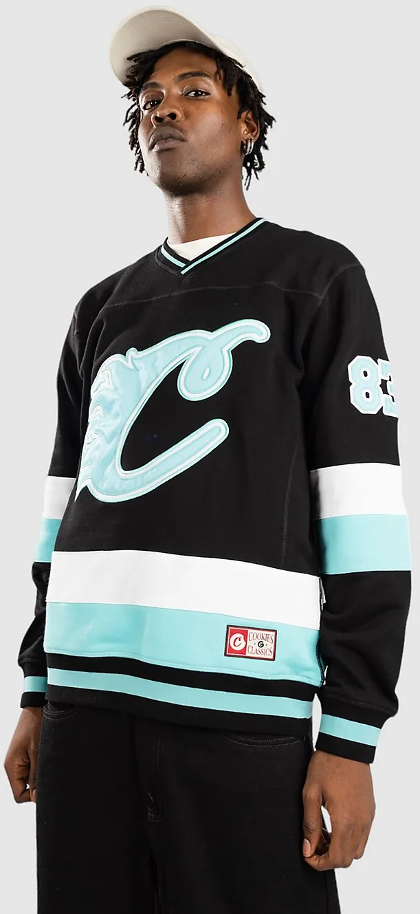 Cookies Breakaway Hockey V-Neck Fleece Knit Sweater black / tiffany blue Gr. XL