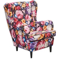 Stella Trading LAUREL mit geknöpfter Polsterung und floralem Muster - Vintage Wohnzimmer Sessel mit Massivholz Füßen - 78 x 102 x 98 cm (B/H/T)