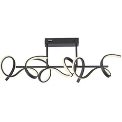 Deckenleuchte dimmbar über Lichtschalter LED Wohnzimmerleuchte Designleuchte, geschwungenes Design, Metall schwarz, 25W 2970lm 3000K, LxBxH 82x21x30 cm