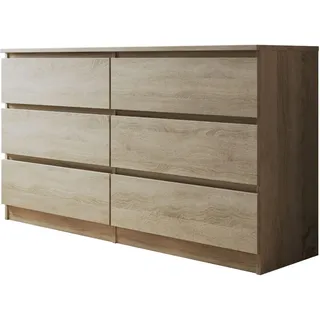 Mirjan24 Kommode, Sonoma Eiche, Holzwerkstoff, 6 Schubladen, 138x77x40 cm, Wohnzimmer, Kommoden & Sideboards, Kommoden