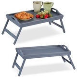 relaxdays Tabletttisch 2 x Bambus Betttablett grau grau