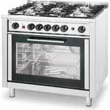 HENDI Gasherd - 5 Brenner: mit Elektroofen, Kitchen Line, Silber, 230V/2900W, 900x653x(H)900mm,