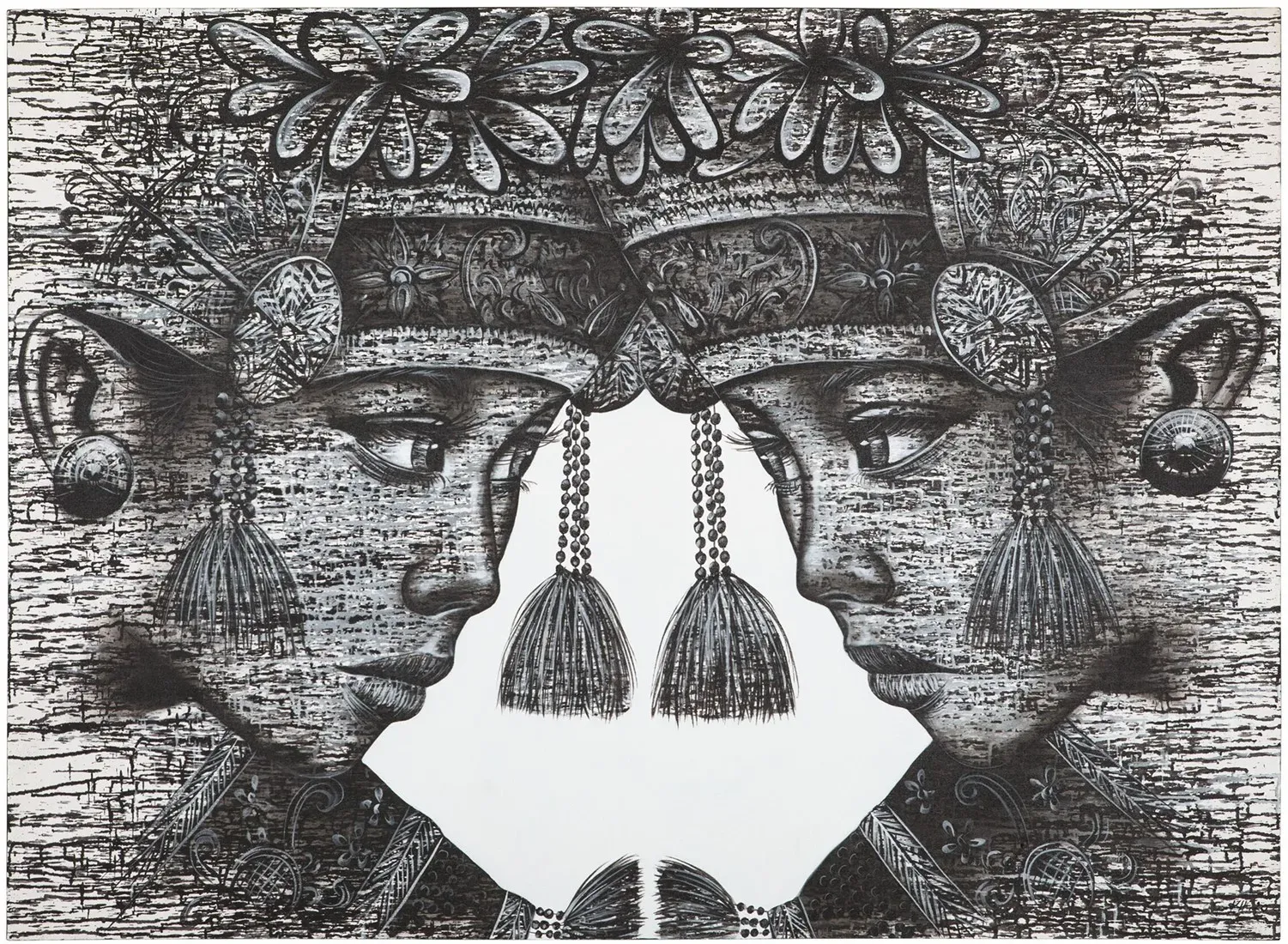 Bild Wall Art Balinese Twins Leinwand auf Holzrahmen, klassisch, schwarz, 110x150 cm