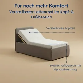 home collective Polsterbett 100x200 cm Doppelbett Bett mit verstellbarem Lattenrost & Bettkasten, gepolstertes Kopfteil, Germany | Beige