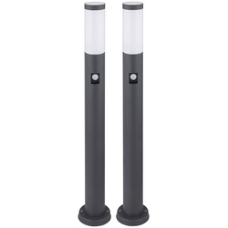 Gartenstehlampe Gartenlampe mit Bewegungsmelder anthrazit Edelstahl E27 Wegeleuchte Garten, 3 Sensoreinstellungen, 1x E27, H 80 cm, 2er Set