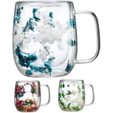 3 Stück Doppelwandige Gläser Mit Trockener Blume - Kaffeetasse, Latte Macchiato Glas, Teeglas Mit Henkel für Cappuccino, Tee, Eis, Milch, Bier