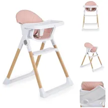 Cangaroo Kinderhochstuhl Almond Holzoptik klappbar Doppeltablett Sicherheitsgurt rosa