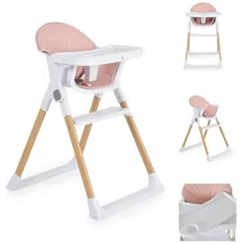 Cangaroo Kinderhochstuhl Almond Holzoptik klappbar Doppeltablett Sicherheitsgurt rosa