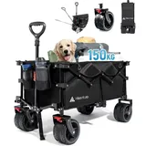 HIKENTURE Bollerwagen Faltbar 135L Faltbarer Bollerwagen - Klappbarer Handwagen für Strand Camping Einkaufen - Faltbollerwagen Handwagen