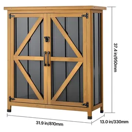 Vevor Gartenschrank Holz, Geräteschrank mit Abschließbaren Türen, Gerätehaus mit Ablage & Boden, Geräteschuppen, Gartengerätehaus, Werkzeugschrank für Terrasse, Garten oder Rasen, 81x33x95 cm