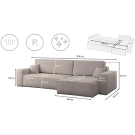 kaiser möbel Ecksofa mit schlaffunktion und bettkasten, BEST XL stoff Poso, Quelle, Verita, Mit Bettfunktion und Bettzeugfach beige