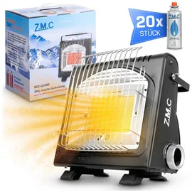 Z.M.C 2-in-1 Tragbare Gasheizung und Gaskocher + 20 Gaskartuschen 227g, Camping Heizung 1,7 kW, Gasheizer für Outdoor und Terrasse, Garten & Balkon, mobile Heizstrahler mit Piezozündung