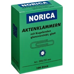Aktenklammer Norica, 50mm, glatt, mit Kugelenden, verzinkt, VE = 1 Schachtel = 100 Stück