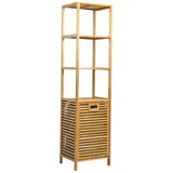 komfotteu Hochschrank Badschrank 3 Fächer 80 x 30 x 90 cm Beige Bambus