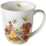 Ambiente Home Ambiente Kaffeetasse Henkelbecher Teetasse Mug 0,4 l Fine Bone China Porzellan Osterhasen Ostern Serie painting class