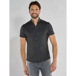 engbers Herren Kurzarm-Hemd slim fit schwarz gemustert Button Down - L