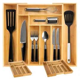ruhhy Besteckkasten Bambus Küchenorganizer herausnehmbar