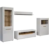 VCM trendteam smart living - Anbauwand Wohnwand - Wohnzimmer - Marlon Weiß Hochglanz mit Coast Evoke Eiche - 222296101