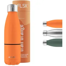 FLSK Trinkflasche mit Becher – Premium Edelstahl Thermosflasche mit 2-in-1-System – 100 % auslaufsicher & kohlensäuregeeignet – hält 24 h kalt & 18 h heiß – BPA-frei (trail orange)
