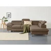 Ecksofa COTTA "Driver L-Form", grau (stone), B:268cm H:73cm T:214cm, Kunstleder SOFTLUX, LEDER BEEFY (ein abgedecktes Spalt-Rindsleder) im Sitz und Rücken (Korpus in Kunstleder), Luxus-Kunstleder, NaturLEDER (echtes Rindsleder) im Sitz und Rücken (Rückseite mit Spannstoff bezogen), Sofas, mit Kopfteilverstellung, wahlweise mit Bettfunktion & Bettkasten