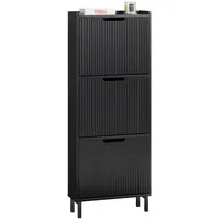 SoBuy Schuhschrank Schwarz Holzwerkstoff, Metall, 50x130x19 cm Garderobe, Schuhaufbewahrung,
