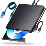 aelrsoch Externes Blu-Ray-Laufwerk-Player, Lese-/Schreib-kompatibler Bluray-Brenner USB 3.0/Typ-C BD/DVD/CD-Brenner Blu-Ray-Player für PC, Windows 7-11 und Mac (schwarz)
