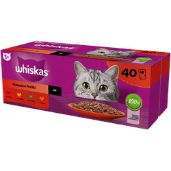 WHISKAS Adult Sachets 40 x 85 g Classic Meals - Nassfutter für ausgewachsene Katzen, in Sauce (Schnitte mit: Rind, Huhn, Lamm, Geflügel)