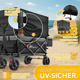 TRESKO Bollerwagen Faltbar mit Dach Blau Kühlfach & Seitenrollos