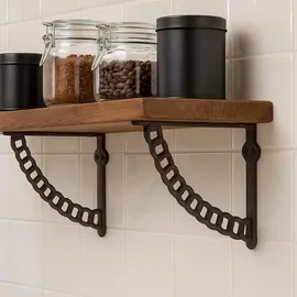 Relaxdays Regalträger, 2er Set, Gusseisen, Ketten-Motiv, antikes Design, Winkel für Regalbretter, Regalhalter, braun