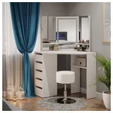 Vicco Eckschminktisch Arielle Weiß 110 cm mit LED-Spiegel und Hocker