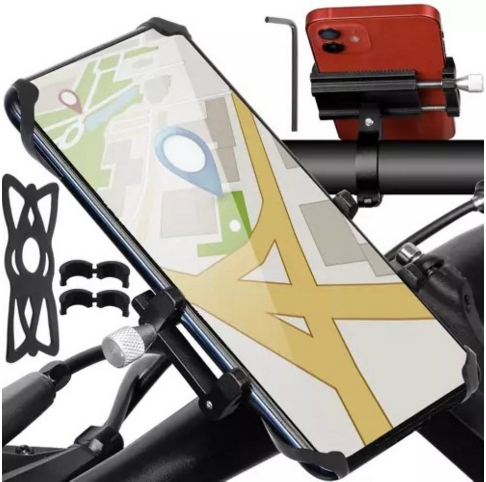 Trizand Fahrrad-Halterung: Sichere Handybefestigung für unterwegs Smartphone-Halterung, (bis 7,00 Zoll, Universal-Fahrradhalterung mit elastischem Silikon-Gummiband für sicheren Halt., Fahrradhalterung für Smartphone bis zu 7 Zoll, Universelle Fahrradhalterung mit Silikon-Gummiband für sicheren Halt) schwarz