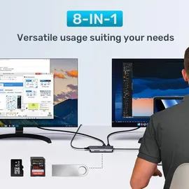 UNITEK Aktiver Hub Usb-C 2X Hdmi 4K Rj45 Pd 100W - Grau