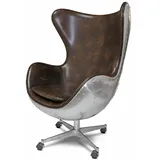 Casa Padrino Drehsessel Leder 85 x 112 x 78 cm Dunkelbraun/Silber