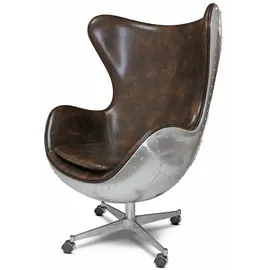 Casa Padrino Drehsessel Leder 85 x 112 x 78 cm Dunkelbraun/Silber