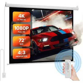 Vevor Motorisierte Projektionsleinwand, 1829 mm 4:3 1080 HD Elektrische Projektionsleinwand, Wandmontierter Projektionsprojektor mit Fernbedienung, Automatische Filmleinwand für das Familien-Heimbüro-Kino