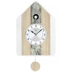 AMS -Pendeluhr Natur-Baumblatteinlage Kuckuck Quarz 34cm- 7499